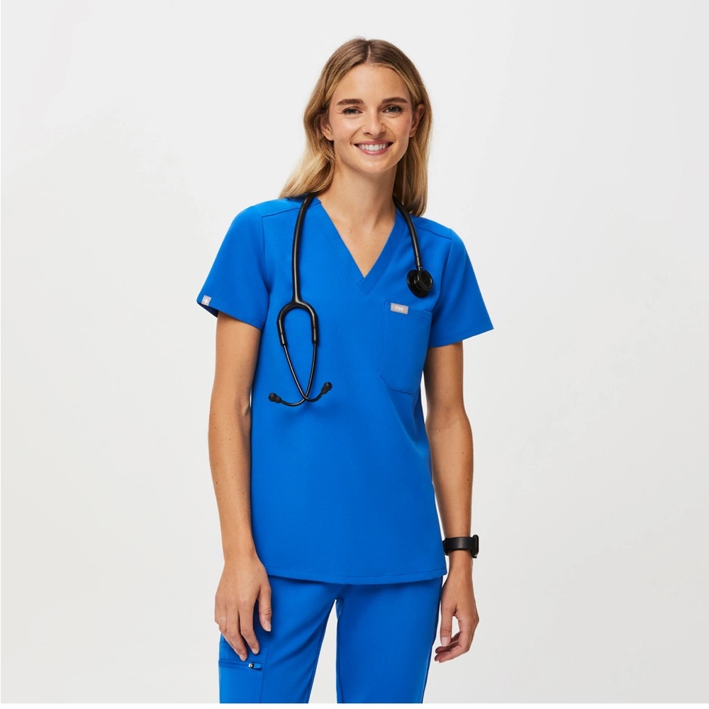 FIGS Royal Blue High Waisted Uman joggers and medium Catarina Scrub Top